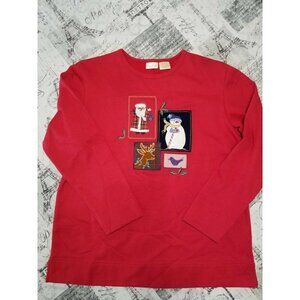 Bobbie Brooks Womens Ugly Holiday Christmas Card Red Sweatshirt Size Medium 8/10